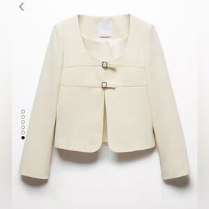 Mango Double Buckle Cream Blazer